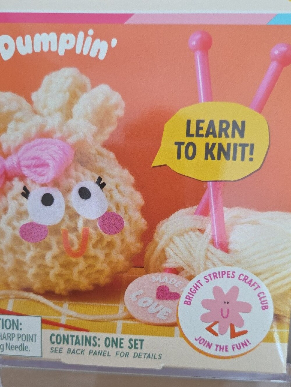 Snack Knit Kit Lil' Dumplin' – Cream & Pink Kids Knitting Set, NIB - Picture 2 of 4